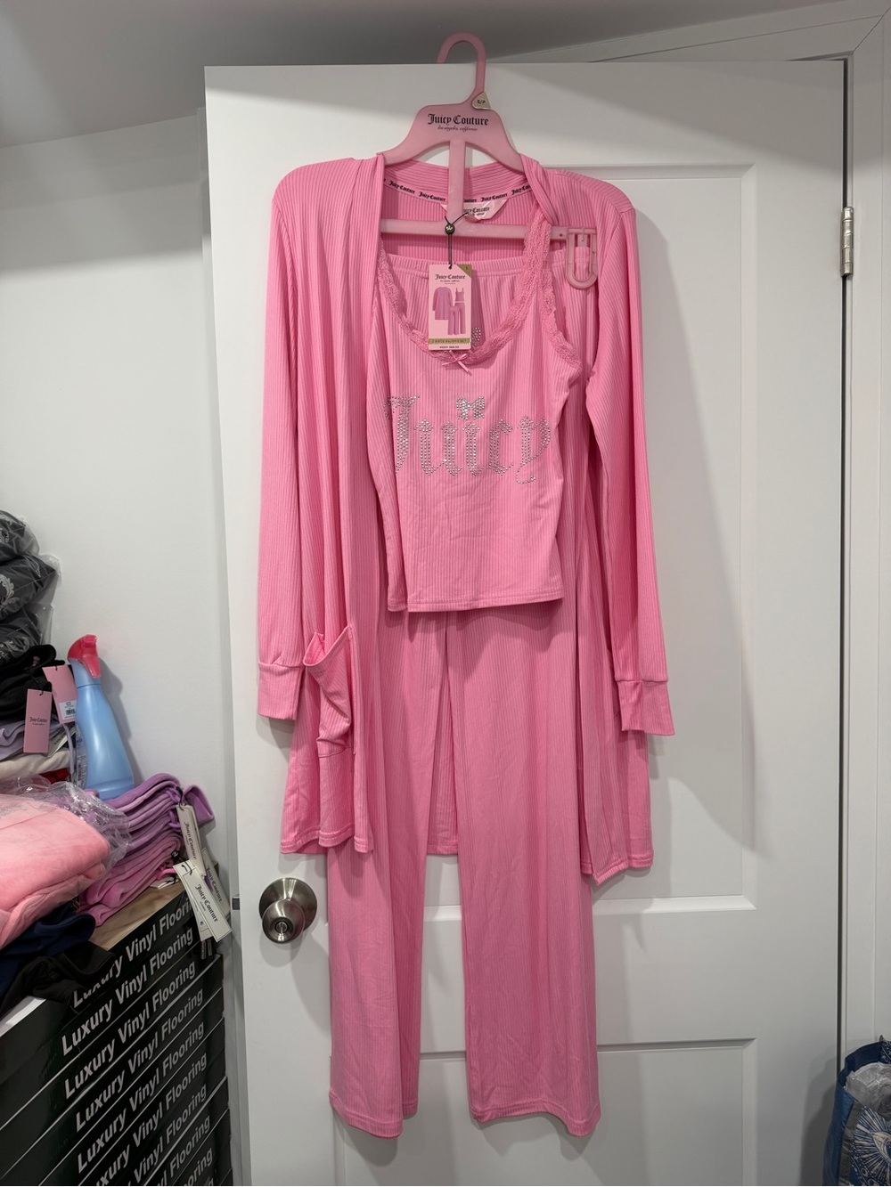 Juicy Couture Pink 3-Piece Sleep Set - Robe, Tank, Pants Small
